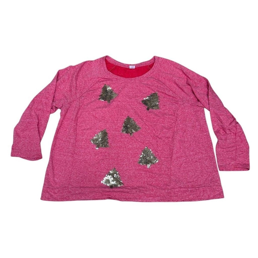 Holiday Time Women's 3X 24/26 Plus‎ Size Christmas Sweater Red Gold Sequin Trees